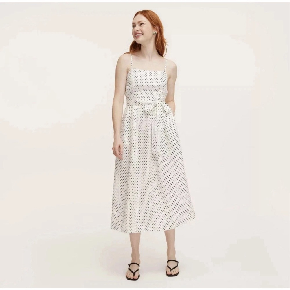 Kate Spade New York Womens Mini Polka Dot Tie-Waist Midi Dress Black Cream LARGE